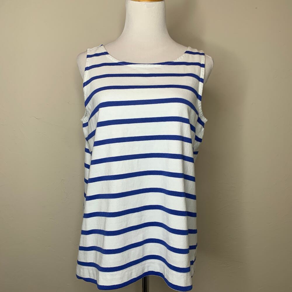 LOFT White Blue Stripe Back Tie Knit Tank Top Sz Medium
